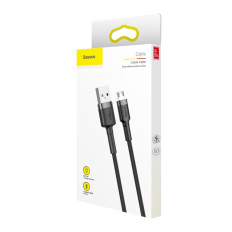 Duurzame elastische kabel USB Microurb QC3.0 2.4A 0.5m Zwart en Grijs