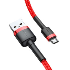 Izturīgs elastīgs kabelis USB microUSB QC3.0 2.4A 1m sarkanais kabelis