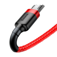 Izturīgs elastīgs kabelis USB microUSB QC3.0 2.4A 1m sarkanais kabelis