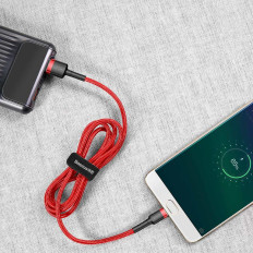 Izturīgs elastīgs kabelis USB microUSB QC3.0 2.4A 1m sarkanais kabelis