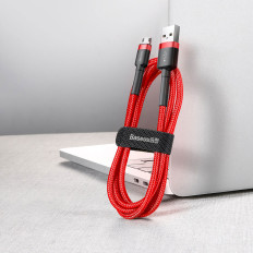 Izturīgs elastīgs kabelis USB microUSB QC3.0 2.4A 1m sarkanais kabelis