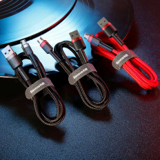 Izturīgs elastīgs kabelis USB microUSB QC3.0 2.4A 1m sarkanais kabelis
