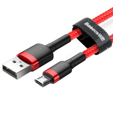 Izturīgs elastīgs kabelis USB microUSB QC3.0 2.4A 1m sarkanais kabelis