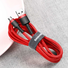 Izturīgs elastīgs kabelis USB microUSB QC3.0 2.4A 1m sarkanais kabelis