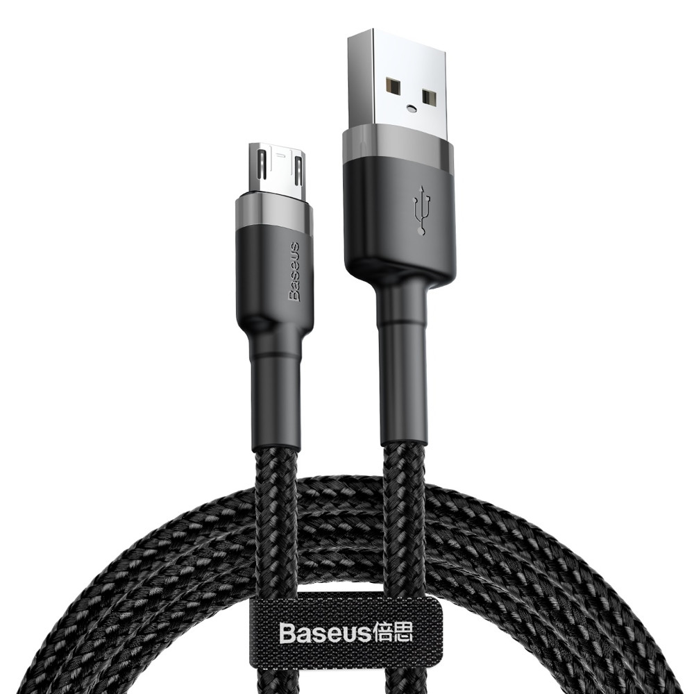 Izturīgs elastīgs kabelis USB microUSB QC3.0 2.4A 1m melns un pelēks