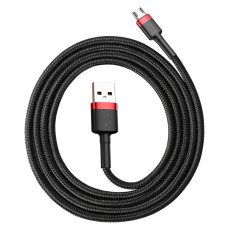Durable elastisk kabel USB MicroUSB QC3.0 2.4A 1M svartröd