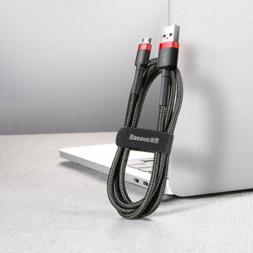 Durable elastisk kabel USB MicroUSB QC3.0 2.4A 1M svartröd
