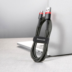Durable elastisk kabel USB MicroUSB QC3.0 2.4A 1M svartröd