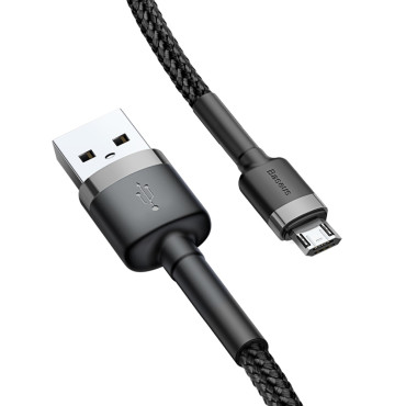 Izturīgs elastīgs kabelis USB microusb 1.5a 2m melnā pelēka kabelis