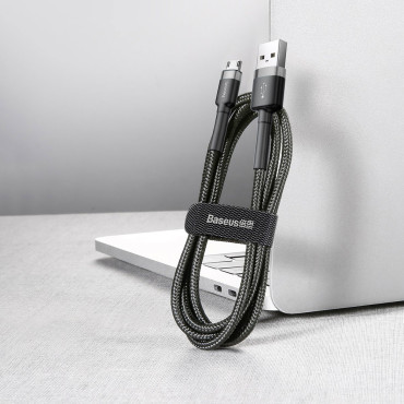 Izturīgs elastīgs kabelis USB microusb 1.5a 2m melnā pelēka kabelis
