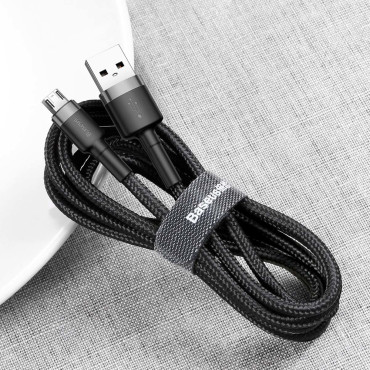 Izturīgs elastīgs kabelis USB microusb 1.5a 2m melnā pelēka kabelis