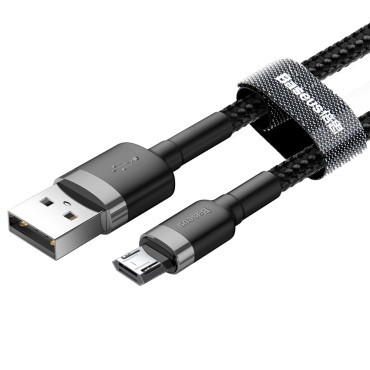 Izturīgs elastīgs kabelis USB microusb 1.5a 2m melnā pelēka kabelis