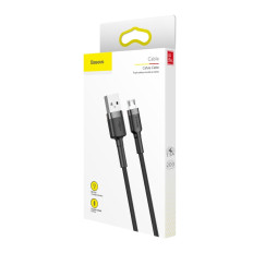 Izturīgs elastīgs kabelis USB microusb 1.5a 2m melnā pelēka kabelis