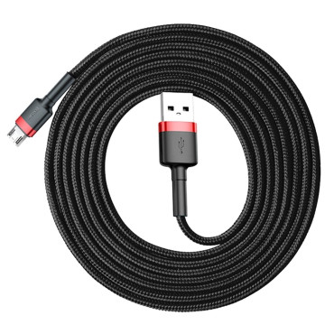 Tartós rugalmas kábel USB MicroUSB 1.5A 2M fekete-piros kábel