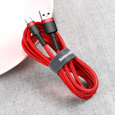 Slitesterkt elastisk kabel USB-C QC3.0 USB-kabel 3a 0,5m rød