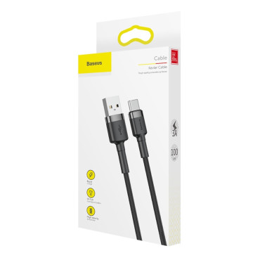 Ανθεκτικό ελαστικό καλώδιο USB-C QC3.0 3A 1M Μαύρο-γκρι καλώδιο USB USB