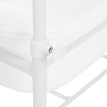 Biely pedikúrový podnos na kolieskach — detail základne