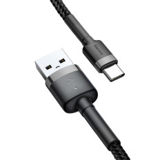 Slitesterkt elastisk kabel USB-C QC3.0 3A 1M svart-grå USB-kabel