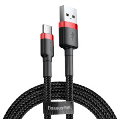 Vastupidav elastne kaabel USB-C QC3.0 3A 1M Black-Red