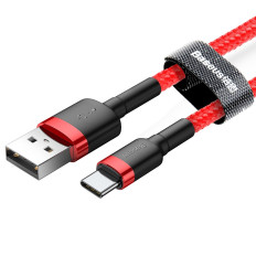 Izturīgs elastīgs kabelis USB USB-C QC3.0 2A 2m sarkanais kabelis