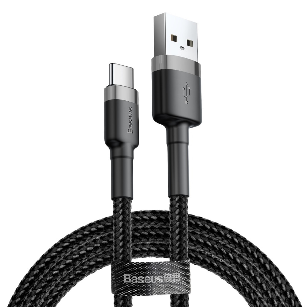 Tartós rugalmas kábel USB-C QC3.0 2A 2M fekete-szürke