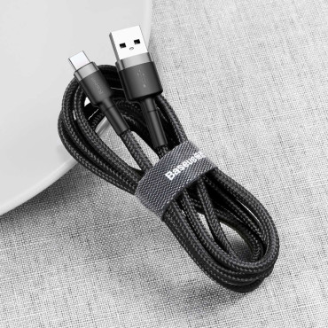 Cabo elástico durável USB-C QC3.0 2A 2M Black-Grey