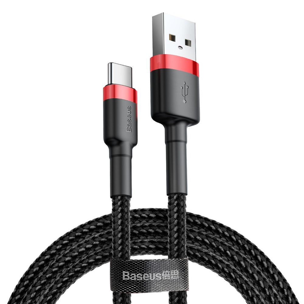 Duurzame elastische kabel USB-C QC3.0 2A 2M Zwart-rode kabel Duurzame elastische kabel USB-C QC3.0 2A 2M Zwart-rode kabel