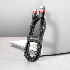 Holdbar elastisk kabel USB-C QC3.0 2A 2M Sort Rødt kabel