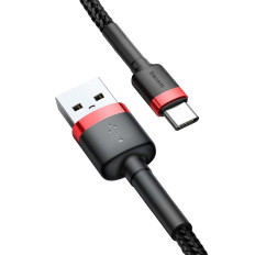 Slitesterkt elastisk kabel USB-C QC3.0 2A 2M svart-rød kabel
