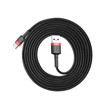 Trpežen elastični kabel USB-C QC3.0 2A 2M Črni rdeči kabel