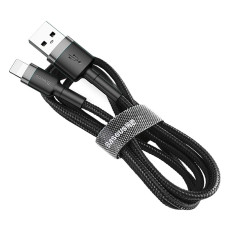 Hållbar elastisk kabel USB-kabel iPhone Lightning QC3.0 2.4a 0,5m svart och grå