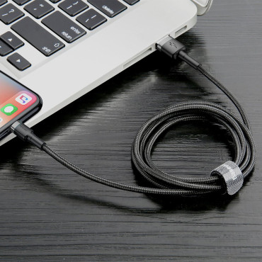 Hållbar elastisk kabel USB-kabel iPhone Lightning QC3.0 2.4a 0,5m svart och grå