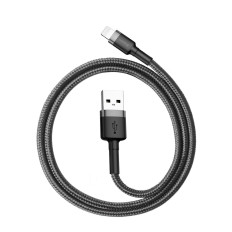 Hållbar elastisk kabel USB-kabel iPhone Lightning QC3.0 2.4a 0,5m svart och grå