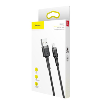 Hållbar elastisk kabel USB-kabel iPhone Lightning QC3.0 2.4a 0,5m svart och grå