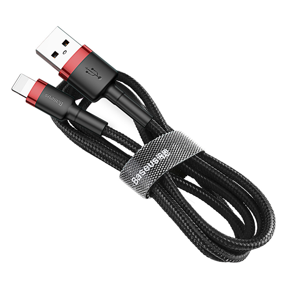 Izturīgs elastīgs kabelis USB kabelis iPhone zibens QC3.0 2.4A 0.5m melns un sarkans