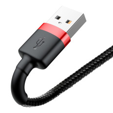 Izturīgs elastīgs kabelis USB kabelis iPhone zibens QC3.0 2.4A 0.5m melns un sarkans