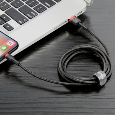 Izturīgs elastīgs kabelis USB kabelis iPhone zibens QC3.0 2.4A 0.5m melns un sarkans