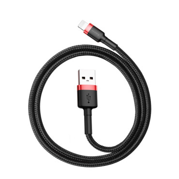 Tartós rugalmas kábel USB kábel iPhone Lightning QC3.0 2.4a 0,5m fekete és piros