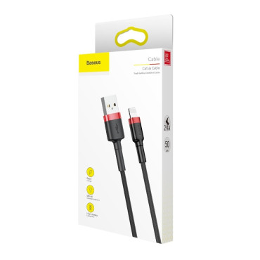 Izturīgs elastīgs kabelis USB kabelis iPhone zibens QC3.0 2.4A 0.5m melns un sarkans