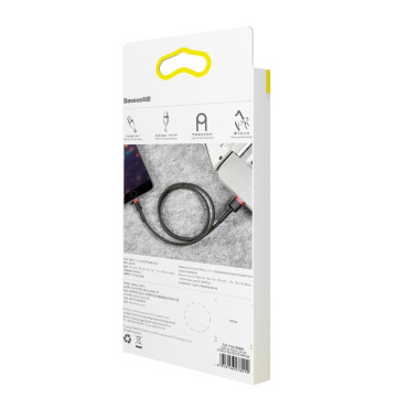 Izturīgs elastīgs kabelis USB kabelis iPhone zibens QC3.0 2.4A 0.5m melns un sarkans