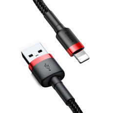 Dauerhaftes elastisches Kabel USB-Kabel iPhone-Blitz QC3.0 2.4A 1M schwarz und rot