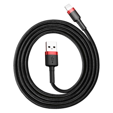 Holdbar elastisk kabel USB-kabel iPhone Lightning QC3.0 2.4A 1M Sort og Rød