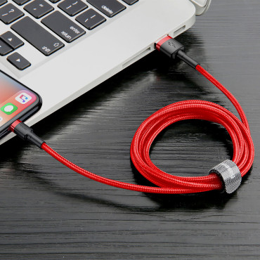 Izturīgs elastīgs kabelis USB kabelis IPHONE zibens QC3.0 1.5A 2m sarkans