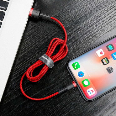 Izturīgs elastīgs kabelis USB kabelis IPHONE zibens QC3.0 1.5A 2m sarkans