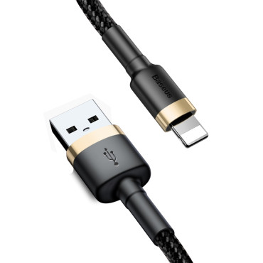 Odolný elastický kabel USB kabel iPhone blesk QC3.0 1,5a 2m černá a zlatá