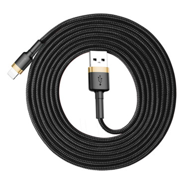 Izturīgs elastīgs kabelis USB kabelis iPhone zibens QC3.0 1.5A 2m melns un zelts