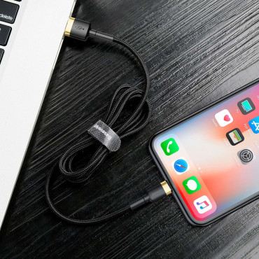 Izturīgs elastīgs kabelis USB kabelis iPhone zibens QC3.0 1.5A 2m melns un zelts