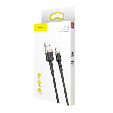 Izturīgs elastīgs kabelis USB kabelis iPhone zibens QC3.0 1.5A 2m melns un zelts