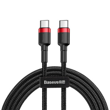 Izturīgs elastīgs kabelis USB-C PD PD 2.0 60W 20V 3A QC3.0 1m Black-Red
