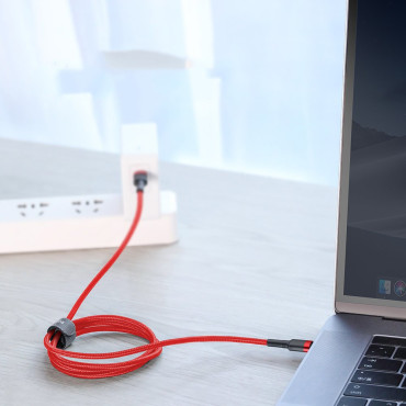 Ανθεκτικό ελαστικό καλώδιο USB-C PD PD 2.0 60W 20V 3A QC3.0 1M μαύρο-κόκκινο